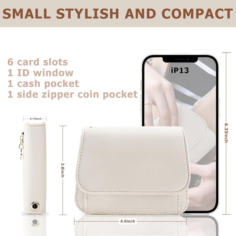 Sunpour Women Small Wallet RFID Blocking Slim Wallet with Coin Pocket Tri-Fold Credit Card Holder with ID Window and Keychain(Beige) - Image 2